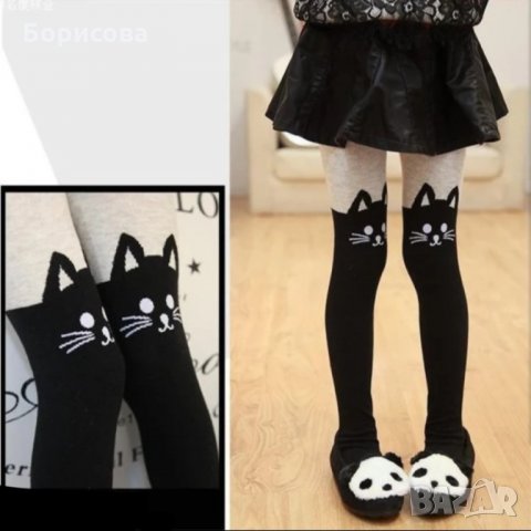 Детски памучен чорапогащник с котка