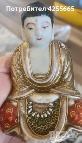 Старинна японска порцеланова фигура изобразяваща Буда, снимка 7 - Антикварни и старинни предмети - 47643285