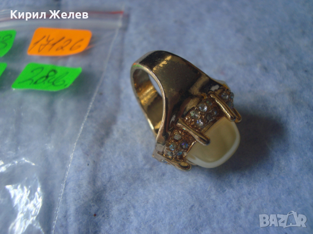 КРАСИВ ЕФЕКТЕН ПОЗЛАТЕН БЕЛ ЕПОК РЕТРО ВИНТИДЖ АРТ ПРЪСТЕН с ЦИРКОНИ 17126, снимка 10 - Пръстени - 36421173