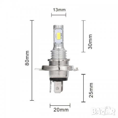 H4 ЛЕД Крушки за автомобил H4 LED Крушка за кола Х4 Без вентилатор, Бяла светлина. ХАШ 4, H4, H7, снимка 3 - Аксесоари и консумативи - 40054266