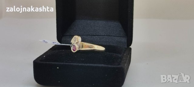 Златен пръстен с естествен Рубин и брилянт-5,05гр/18кр, снимка 3 - Пръстени - 40574124