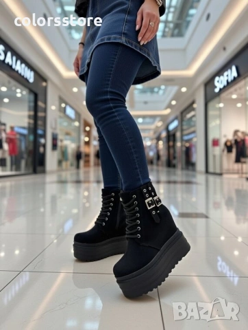 Боти на платформа - черен велур - BML50 