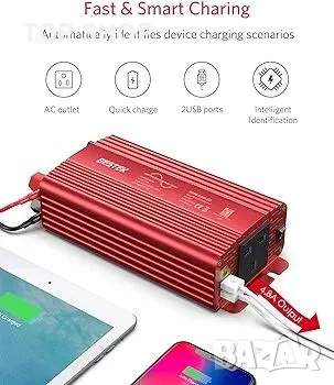 BESTEK 500W инвертор с чиста синусоида DC 12V към AC 230V 240V с 4.2A, снимка 5 - Друга електроника - 48794453