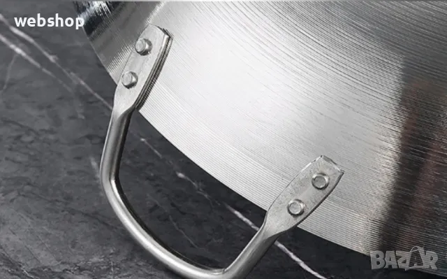 Тенджера Тиган уок от неръждаема стомана с двойни дръжки и кръгло дъно, снимка 4 - Съдове за готвене - 48495477