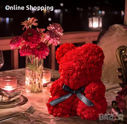 Плюшено мече с LED рози - подарък за мама, момиче, баба - комплект вечни рози 25 см, снимка 9 - Други - 53404881