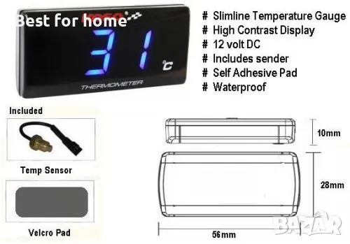 Термометър за мотор/ автомобил KOSO SUPER SLIM STLYLE, снимка 3 - Аксесоари и консумативи - 50173479