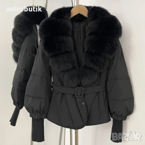 Яке с пълнеж от естествен пух и яка от лисица, снимка 3 - Якета - 52029782