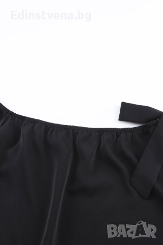 Дамска блуза в черен цвят с дълъг ръкав и ефектно завръзване при рамото, снимка 7 - Блузи с дълъг ръкав и пуловери - 44843732