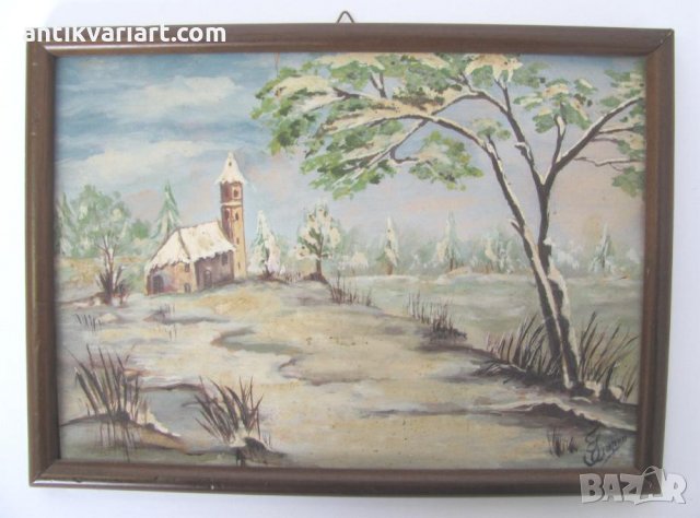 Стара Оригинална Картина масло върху картон падписана, снимка 1