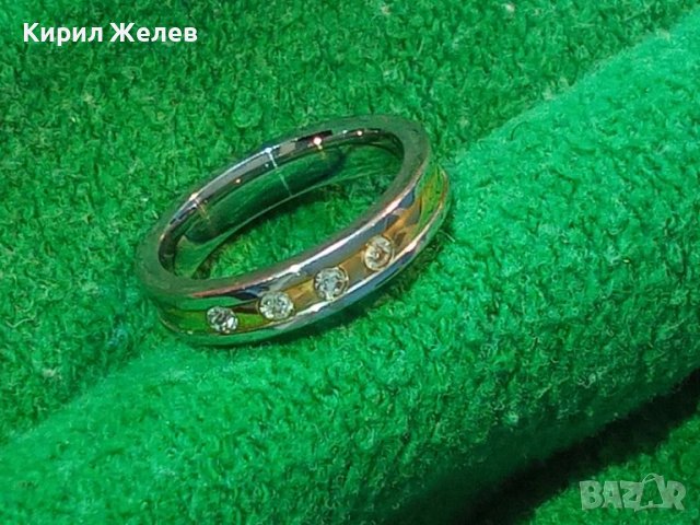 ПОЗЛАТЕН СТОМАНЕН ПРЪСТЕН ХАЛКА с ИНКРУСТИРАНИ ФАСЕТИРАНИ ЦИРКОНИ 20764