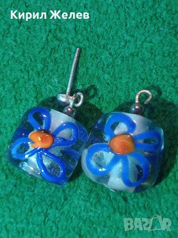 СТАРИ СРЕБЪРНИ ФЕШЪН АРТ ОБЕЦИ от ЦВЕТНО ВЕНЕЦИАНСКО СТЪКЛО МУРАНО РЪЧНА ИЗРАБОТКА 32652