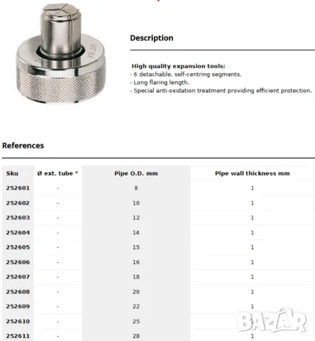 VIRAX 2526 К-т Универсален ЕКСПАНДЕР с Разширителни Глави за Тръби Ø 10-12-14-15-16-18-22 мм БАРТЕР, снимка 10 - Други инструменти - 50294232