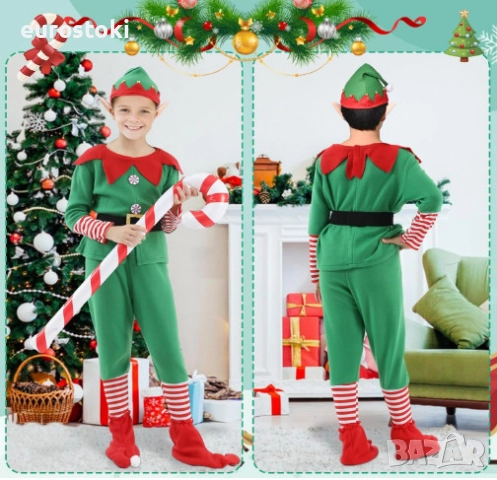 Детски коледен костюм на Елф Raveparty, от 8 части, карнавален костюм на Коледен Елф за момчета , снимка 2 - Детски комплекти - 52567620