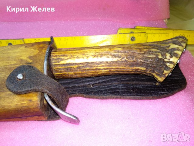 ГОЛЯМ АВТОРСКИ ЛОВЕН НОЖ - САТЪР Майсторски УНИКАТ ДРЪЖКА ЕЛЕНОВ РОГ със СРЕБЪРНА МОНЕТА 1803г 43154, снимка 9 - Ножове - 44115656