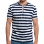 Нова мъжка моряшка тениска с връзки на тъмносиньо/бяло райе, снимка 1