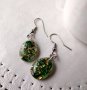 Обеци от смола с горски зелен мъх и златен лист Бижутерска Смола Обици от смола , снимка 4