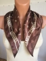 Дамски Квадратен Шал Кафяв Бежов / Кремав Полиестер Сатен Chanel Шанел Лого, снимка 5