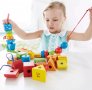 Hape  Дървена игра за малко дете конструктор кубчета с наниз , снимка 3