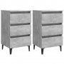 Нощни шкафчета с метални крака, 2 бр, бетонно сиви, 40x35x69 см