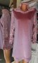 Розова рокля от меко кадифе с ръкави и качулка целите обшити с розови пайети, снимка 1 - Рокли - 40231331