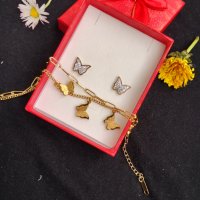 Двойна гривна и обеци с пеперуди, снимка 1 - Бижутерийни комплекти - 43258624