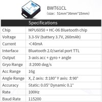 Bluetooth акселерометър+инклинометър] BWT61CL MPU6050 Високопрецизен 6-осен, снимка 6 - Друга електроника - 40812205