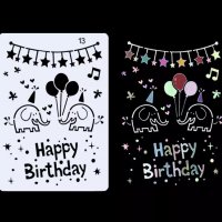 Детски рожден ден слонче Банер Happy Birthday шаблон стенсил спрей за торта украса Scrapbooking, снимка 2 - Други - 37358442