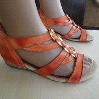 Оранжеви кожени дамски сандали със "златни" елементи, летни обувки, чехли, естествена кожа, снимка 7 - Сандали - 28419497