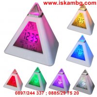 LED будилник и метеостанция с форма на пирамида светещ в 7 цвята, снимка 2 - Други стоки за дома - 28472198