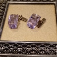 Красиви копчета за ръкавели от сребро проба 875 и фасетиран лилав кристал. , снимка 1 - Други - 43144193