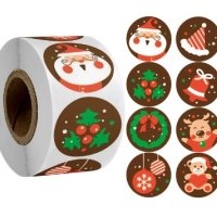 100 бр микс кафяви Коледни самозалепващи лепенки стикери за ръчна изработка за подарък, снимка 1 - Други - 43130730