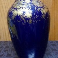 Ваза - тъмносиня с цветя, снимка 2 - Антикварни и старинни предмети - 28790770