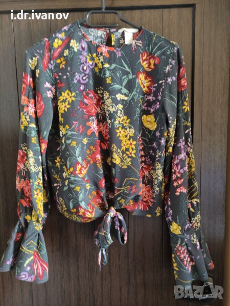 Кокетна цветна блуза със завързване отпред  , снимка 1