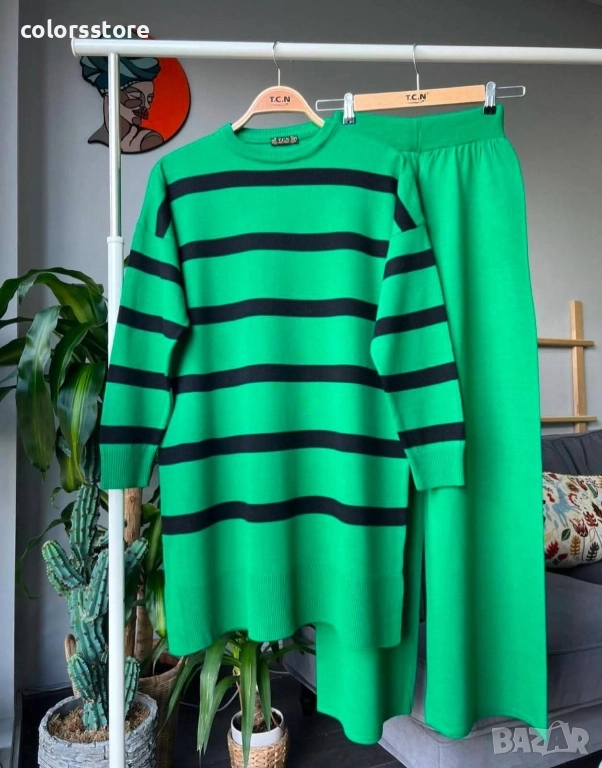 Дамски комплект зелено райе код IM79L, снимка 1