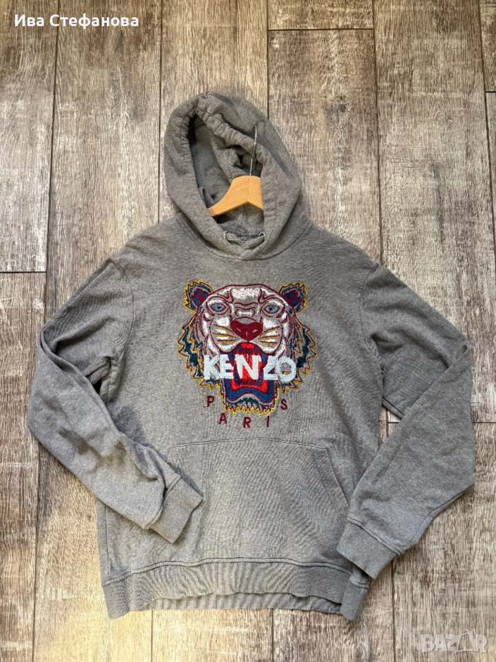 Спортна сива дамска  блуза суичър с качулка 100 % оригинална памук памучна Kenzo Кензо. , снимка 1