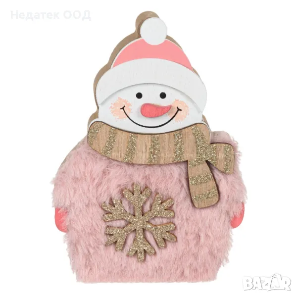 Коледна декоративна украса, Снежен човек, Розов, 13 см, снимка 1