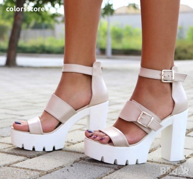 Сандали на ток - бежова кожа - 911, снимка 1