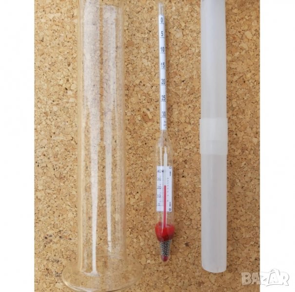 Спиртомер / захаромер с колба и термометър , снимка 1