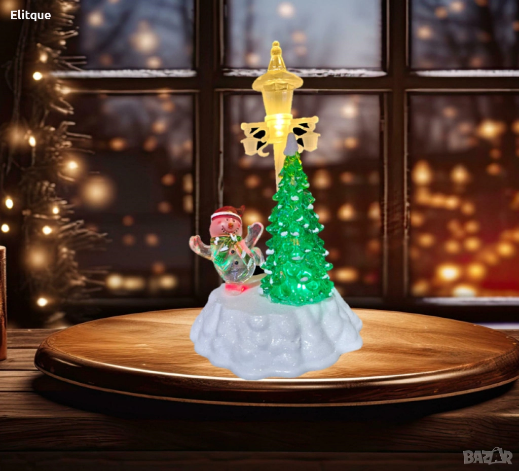 Коледна декорация - Снежен човек и елха под лампа, снимка 1