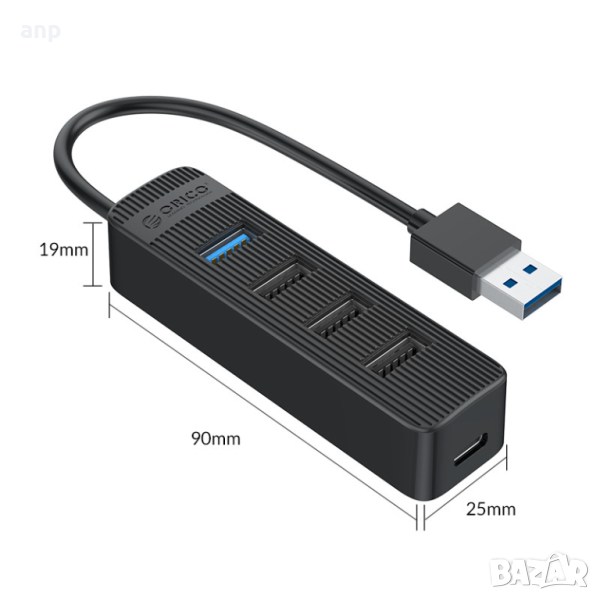 USB Хъб Orico TWU32-4A | 4x USB порта | USB 3.0 | Като Нов, снимка 1