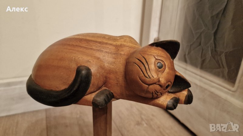 Колекционерска масивна дървена котка, 1980г, снимка 1