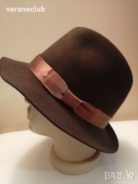 Кафява Дамска шапка Естествен филц 58 см, снимка 1