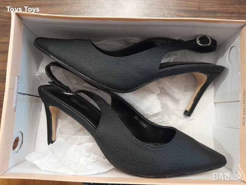 Дамски черни кожени обувки с ток 39 номер НОВИ, снимка 1
