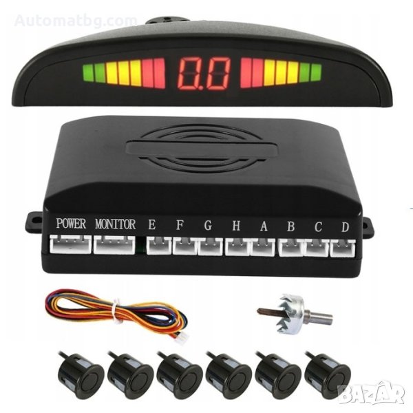Парктроник система Automat, 6 сензора, 12V, LCD LED, Черен, снимка 1