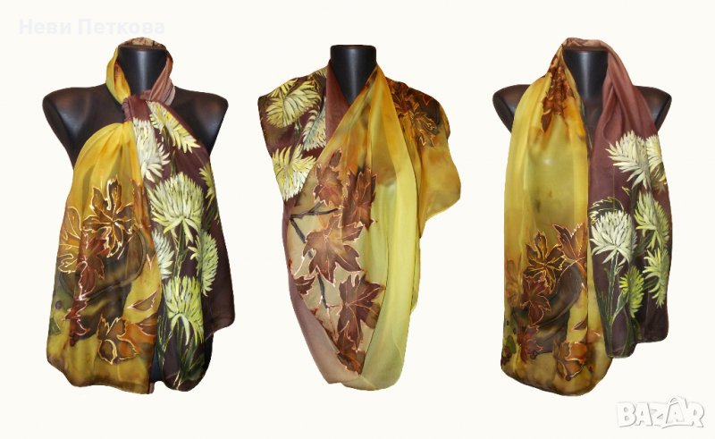 Рисуван копринен шал ЕСЕННА АВАНТЮРА, снимка 1