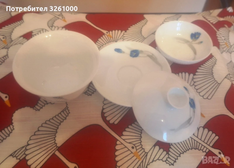 Подаръчен комплект за чай от порцелан, ръчно рисуван, снимка 1