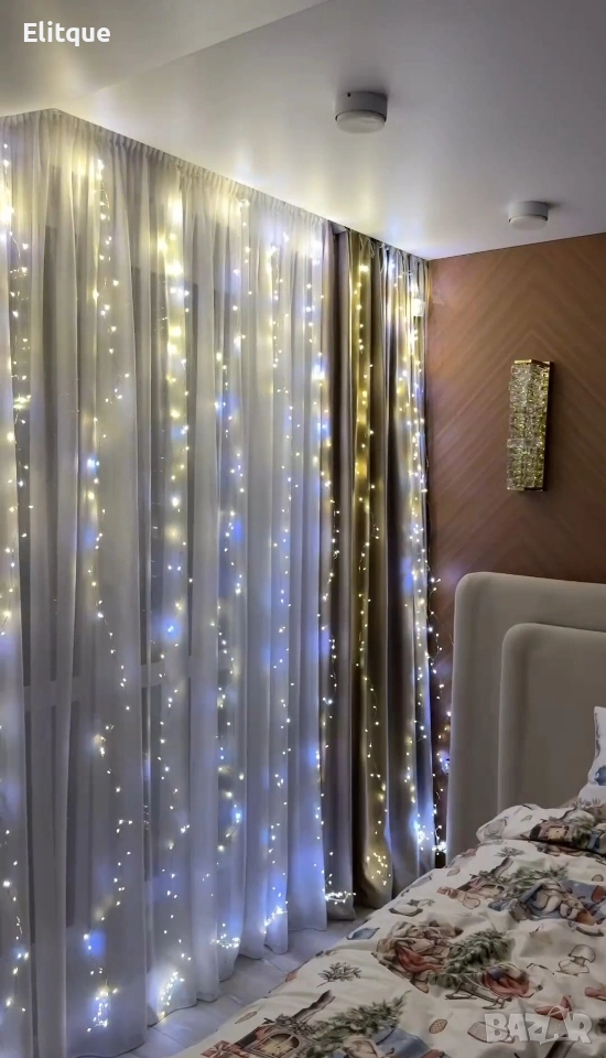 Коледни лампички с 300Led лампи 3 метра на 3 метра ,коледна завеса с дистанционн, снимка 1