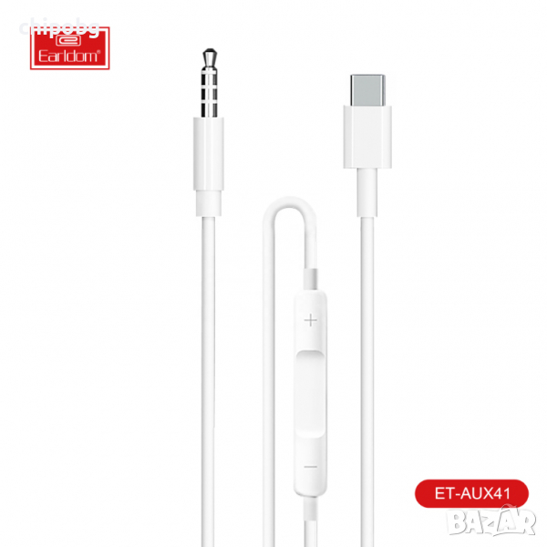 Аудио кабел Earldom ET-AUX41, 3.5mm към Type-C, 1.0м, Бял, снимка 1