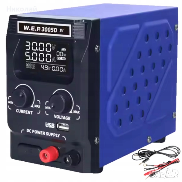 Захранващ блок WEP 3005D-IV, 30V, 5A, импулсно, с цифров дисплей (V/A/W), USB бързо зареждане, снимка 1