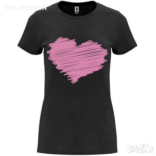 Нова дамска тениска със Сърце в черен цвят, снимка 1